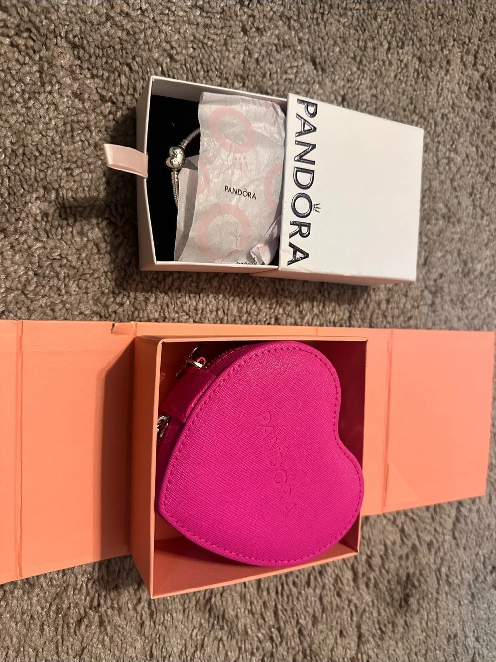 Pandora Hot Pink Heart Shaped Jewelry Pouch